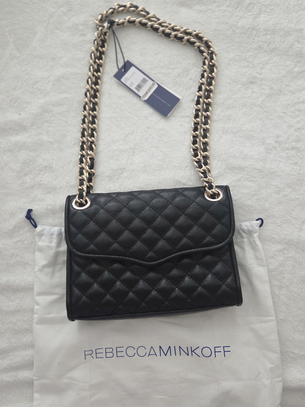 Rebecca Minkoff Black Quilted Leather Shoulder Bag with Gold Chain